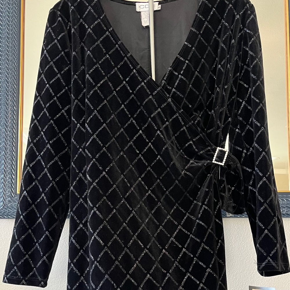 Vintage 90s Black Velvet midi dress